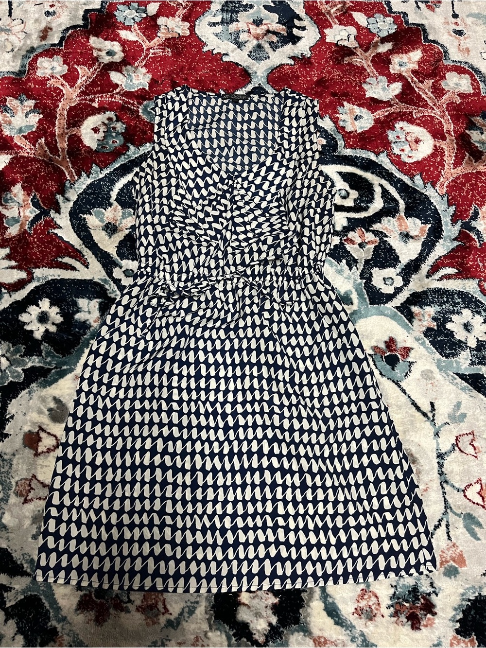 BeBop Navy and White Sleeveless Printed Fit-and-Flare Dress